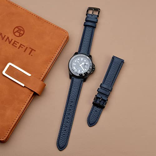 Image of ANNEFIT Watch Band 20mm, Quick Release Textured Padded Leather Straps with Black Buckle for Men and Women (Dark Blue)