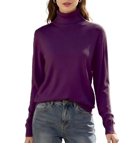 Ylansea Women's Turtleneck Pullover Sweater - Casual Loose Fit Long Sleeve Knit, 50% Acrylic 50% Cotton