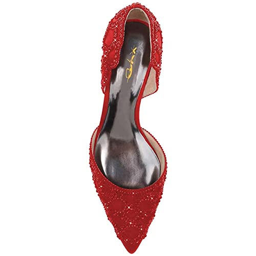 Image of XYD Women's Pumps, Elegant Pointed Toe, D'Orsay Kitten Low Heels, Rhinestone Studs, Slip-On Satin Shoes for Wedding