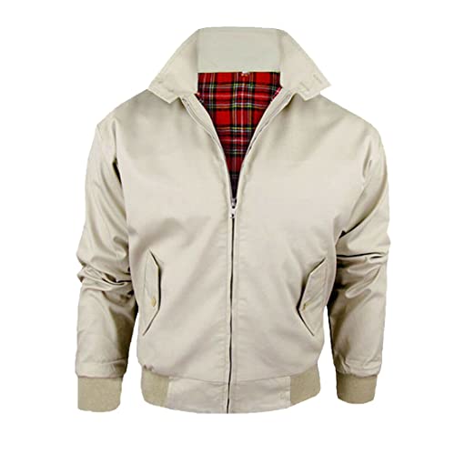 FAIRY BOUTIQUE Chaqueta clásica Harrington para hombre, manga larga, estilo retro de los años 70, con cremallera, talla grande, beige, L