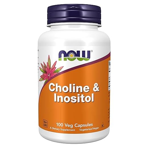 Now Foods, Choline & Inositol, 500mg, 100 Cápsulas veganas, Probado en Laboratorio, Vitamina B, Sin Gluten, Sin Soja, Vegetariano