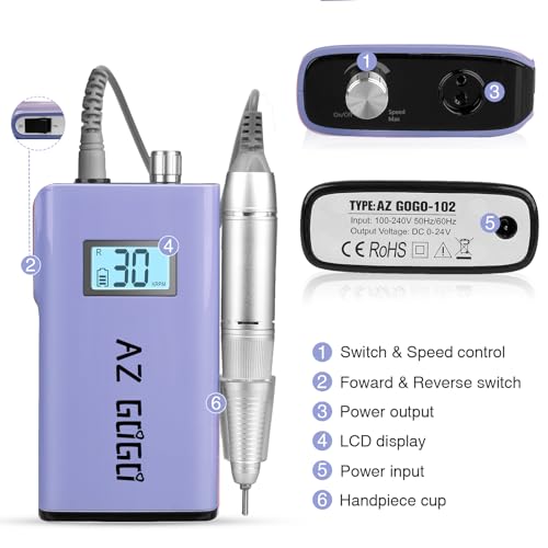 Rechargeable-Nail-Drill-Machine-AZ-GOGO-30000RPM-Professional-Portable-Nail-Drills-for-Acrylic-Gel-Nails-Electric-E-File-with-LCD-DisplayPurple