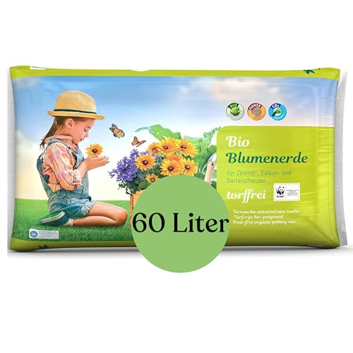 Bio Blumenerde 60 Liter - Premium Erde für Zimmer-, Balkon- &...