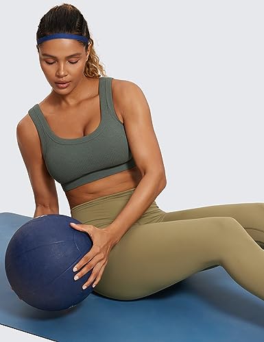 Image of CRZ YOGA Ribbed U Neck Sports Bras | Medium Support, Removable Pads, Casual, Wide Straps, for Women