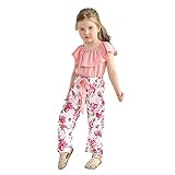 HAPPYMA Girls Off Shoulder Romper Toddler Kids Floral Splicing Jumpsuit Little Girl Summer Pants Haw