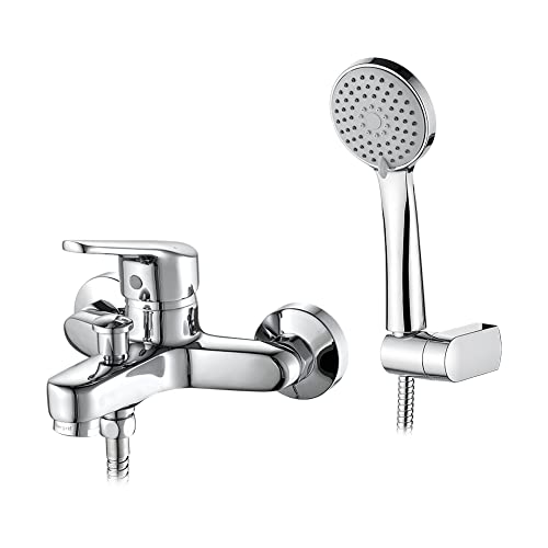 Ibergrif M13150 Rubinetto Miscelatore per Vasca da Bagno con 3 Modalità Sistema Doccia a Pioggia con Flessibile Doccia 180 cm e Bocchetta Allunga (40 cm) Rubinetto Doccia con Supporto Doccia