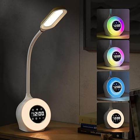 Beeih Desk Lamp with Alarm Clock, Sunrise Alarm Clock for Bedrooms,Digital Clock with Colourful Light, Cool Stuff Alarm Clocks for Kids Cover