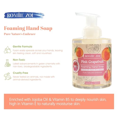 Image of ROMIIE ZOI Foaming Hand Soap, Pink Grapefruit, 500ml / 16.8fl.oz | With Gift Box, Gentle cleansing, nourishes skin without drying