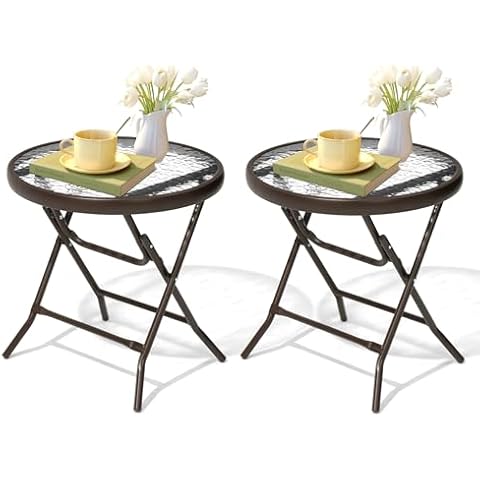 JOINHOM 2 Pieces Outdoor Side Table - Small Patio End Table All Weather, Patio Furniture Sets and Outside Furniture for Pool, Balcony, Deck, Porch, Brown Cover