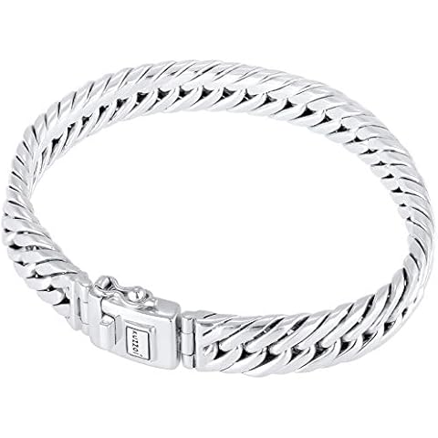 Kuzzoi Buddha Silver Bracelet for Men, Handmade Curb Bracelet Made of Genuine Solid 925 Sterling Silver, Polished Luxury Men's Bracelet Engraving, 10 mm Wide, 43 g Heavy Cover