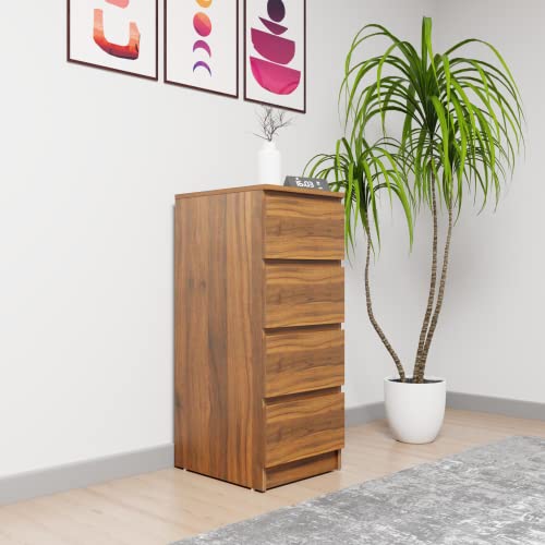 Image of VIKI Dresser with 4 Drawers, Chest of 4 Drawers,Clothes Storage, Organizer Unit for Bedroom, Hallway, Entryway,Easy Pull Drawers, Width 40cms, Brussel Walnut Colour | 1 Year Warranty