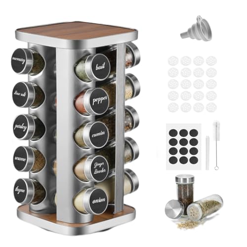 FRIBERG Porte-épices De Cuisine, Porte-épices En Acier Inoxydable Avec 20 Pots à épices De 100 Ml, Porte-épices Rotatif à 360° Avec Entonnoir,...