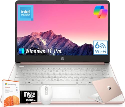 Image of HP 2025 14 Inch Student Business Laptop, 1-Year Office 365, Intel Processor N150 Processor, 16GB RAM, 128GB UFS + 256GB MSD Storage, Wi-Fi 6, BT 5.4, Copilot AI, Windows 11 Pro, w /Accessories