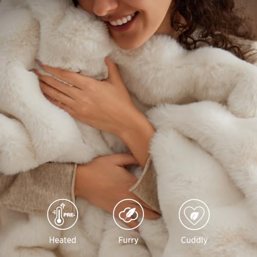 Image of Bedsure Bubble Faux Fur Heated Blanket Electric Throw XL, Coconut White