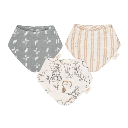 Image of Crane Baby Soft Muslin Baby Bib Set, Adjustable and Absorbent Bandana Style Bibs for Boys and Girls