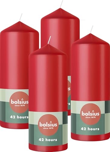 Bolsius Pillar Candles - Red - 4-Pack - 15 x 6 cm