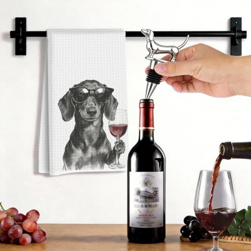 Image of Funny Dachshund Wine Kitchen Towels with Wine Bottle Stopper 24x14 Inch, Dachshund Gifts Reusable Dish Towels for Kitchen Bars Decor, Weiner Dog Gifts for Women Men Christmas Birthday Gift-3