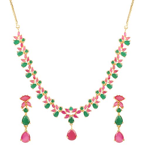 Image of Swasti Jewels Gold Plated CZ Necklace and Earrings Set for Women