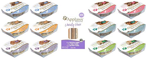 Applaws Peel and Serve Cat Food in Broth 6-Flavor Variety Pack (2.12 Ounces Each, 12 Pots Total) Plus Applaws Lickable Puree Cat Treats Variety Pack (.25 Ounce Sachets, 8 Count Total, 1 Pack Total)