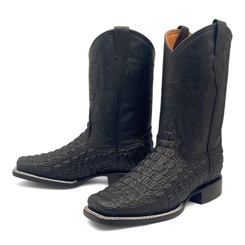 Men’s Leather Square Toe Western Boot With Embossed Crocodile Print4