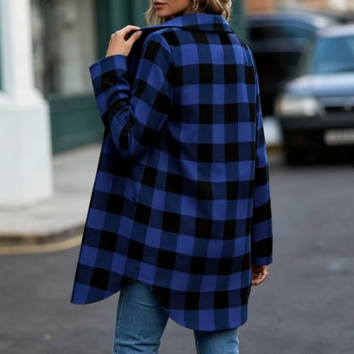 Plaid Shirts for Women Casual Button Down Shackets Business Blouse Top (US, Alpha, Large, Regular, Regular, Blue) - image 5