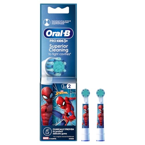 Oral-B ORIGINAL Kids Rechargeable Electric Toothbrush Soft Replacement Brush Heads [10X POWERFUL THAN COMPATIBLE PRODUCTS],Spider Man, 2 Refills, Deep clean between teeth