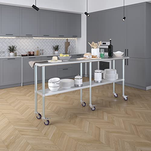 Image of AmGood 84 inch Long x 18 inch Deep Stainless Steel Table with Casters