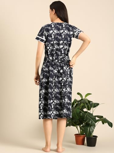 Image of Rupa Jon Aishwarya Women Short Printed Nighty in Premium Cotton Blend Fabric, Midi Length, Night Dress, Three-Fourth Length for Comfortable Everyday Wear
