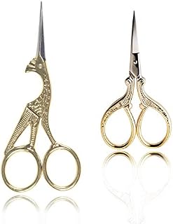 BIHRTC 2 Pairs 3.6'' Embroidery Scissors and 4.5'' Bird Scissors Sewing Scissors Stainless Steel Sharp for Sewing Crafting Art Work Threading Needlework DIY Tools Small Shears Gold Scissors