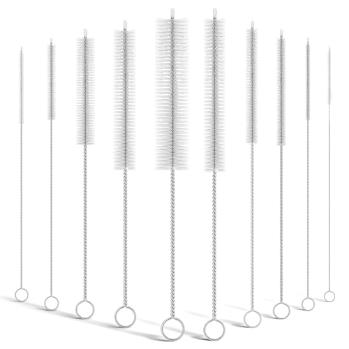 Iwooduubb 10-Packs Premium Straw Cleaner Brush in Mixed Sizes, 8IN Long Reusable Stainless Steel Cleaning Brushes Set with Soft Sturdy Nylon Bristles for Metal Straws, Sippy Cups, Tumblers & Bottles