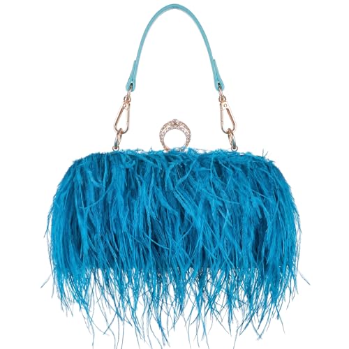 Image of Tessco for you Ostrich Feather Purse for Women | Sewn with Natural Ostrich Feather,Exquisite for Small Items, Fit for All Kinds of Grand Parties, A Ideal Gift for Partners