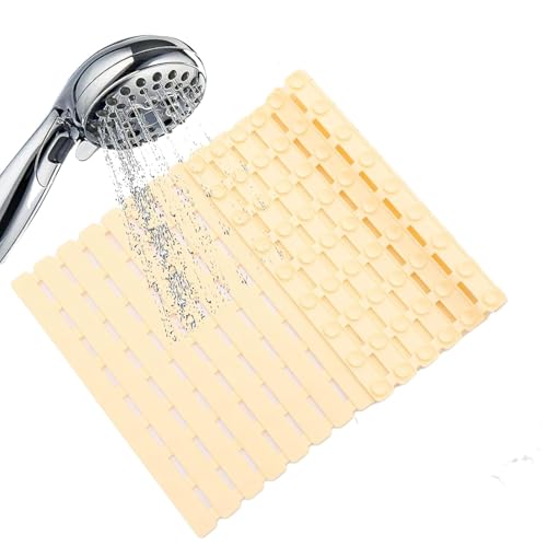 Image of HomeCloud Non-Slip Shower Mat for Bathtub, Anti-Slip Bath Mat with Suction Cups, Drainage Holes & Foot Massage Exfoliating Surface (Cream)