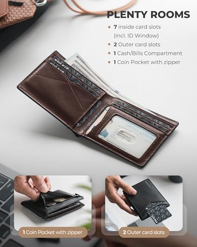 VULKIT Genuine Leather Reversible Belt & Slim Bifold Wallet - Luxury Gift Set, Black & Dark Brown Combo3