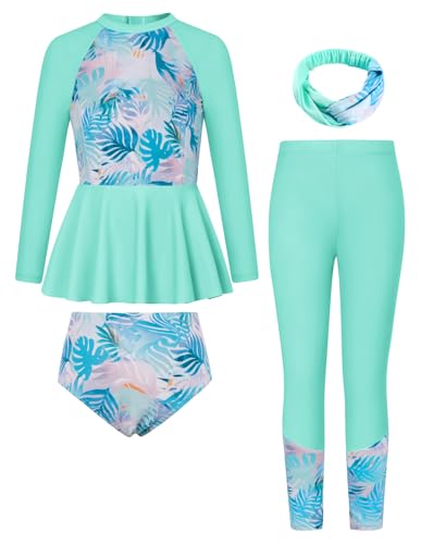 Image of GRACE KARIN Girls Long Sleeve Swimsuit Mermaid Bathing Suit Rash Guard Swimwear 4 Piece Size 5-12