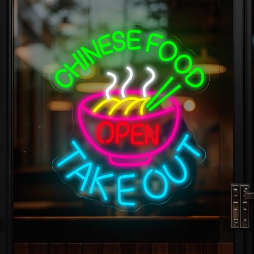 Image of Chinese Food Open Neon Sign, LED Restaurant Window Light for Business