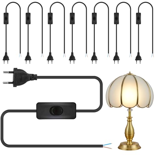 8 cavi di alimentazione con spina e interruttore 1.80 m nero cavo di collegamento con europea H03VVH2-F2 x 0.75 mm² per luci lampade lampadine nero