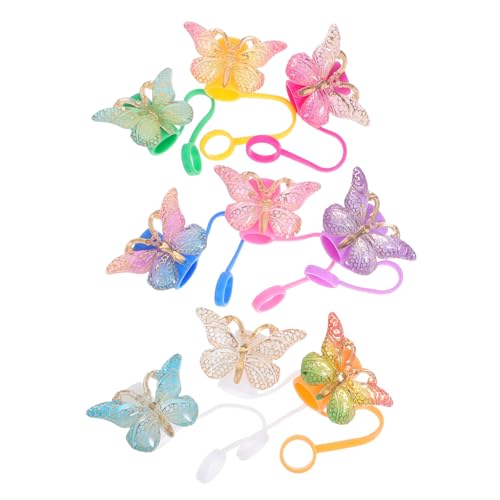 OUNONA 9個 バタフライシリコン吸管キャップ 対応 飲み物の埃防止 衛生保護 吸管用シリコンカバー 飲料デコレーションアクセサリー