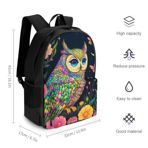 Supdreamc Colorful Owl Flowers Moon Art Rucksack Polyester Anti-Theft Multipurpose Bookbag Big Capacity Travel and Sport Backpack Rucksack With Side Pockets2