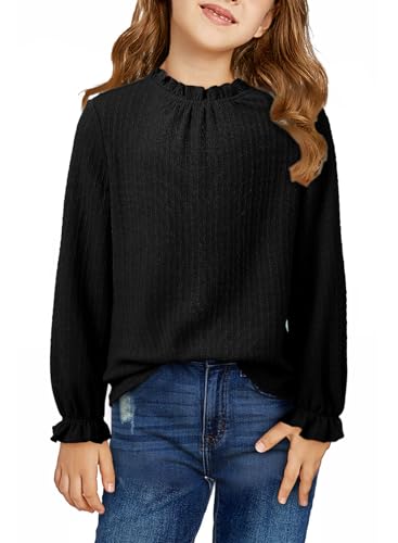 Girls Shirts Long Sleeve Lightweight Tops 2025 Fall Fashion Blouses Knit Crewneck Basic Tee 6-13 Years