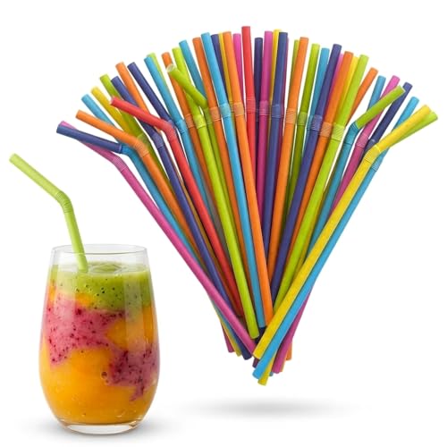 50Pcs Sugarcane Straws Plastic Bendy Flexible Drinking Bendy Multi Color Straws for Smoothies Milkshakes Juice Portable Reusable Straws for Home Bar Party Kids Travel Events