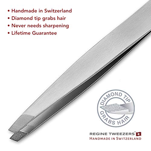Regine Switzerland Diamond Tip Slant Tweezer, Stainless Steel Precision Tweezers for Eyebrow & Hair Removal - Thumbnail 3