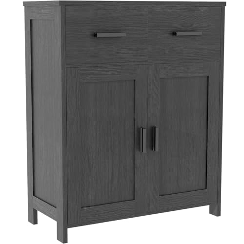 Kitchen Cabinet with 2 Doors & 2 Drawers - Buffet Storage Cabinet for Dining Room, Living Room, Bathroom, Coffee Bar Station & Entryway, Black