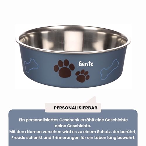 Hundenapf personalisiert aus Edelstahl S 450 ml Dunkelblau – rutschfest, leicht & hygienisch – Futter- & Wassernapf mit Namen für kleine Hunde & Katzen