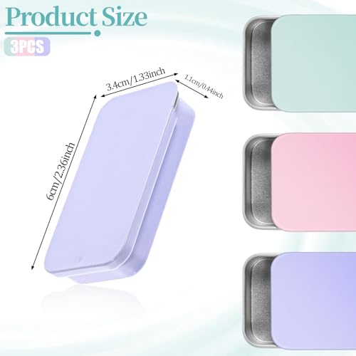 Image of SynHHergyx Metal Tin Box, 3 Pcs 2.36x1.33x0.4 Inch Slide Top Small Tin Box Rectangular Empty Containers with Lids Portable Mini Boxes for Candies Jewelry Crafts Lip Balm Cosmetic (3 Colors)