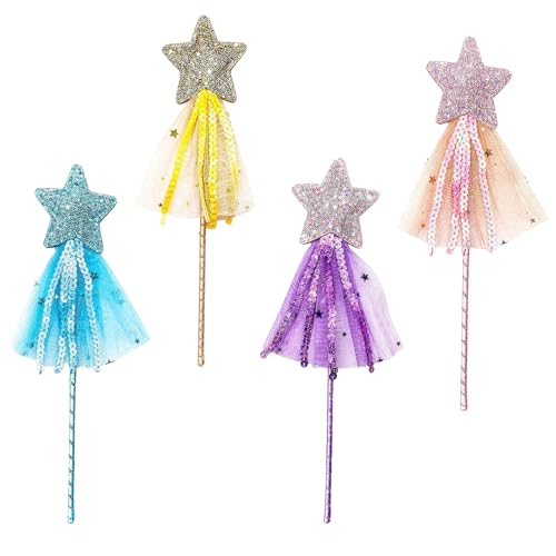 CZHMBM 4 Pcs Fairy Wand Glitter Fairy Wands Sparkle Star Princess Accessories Fairy Kit for Birthday Halloween Christmas Party Costumes