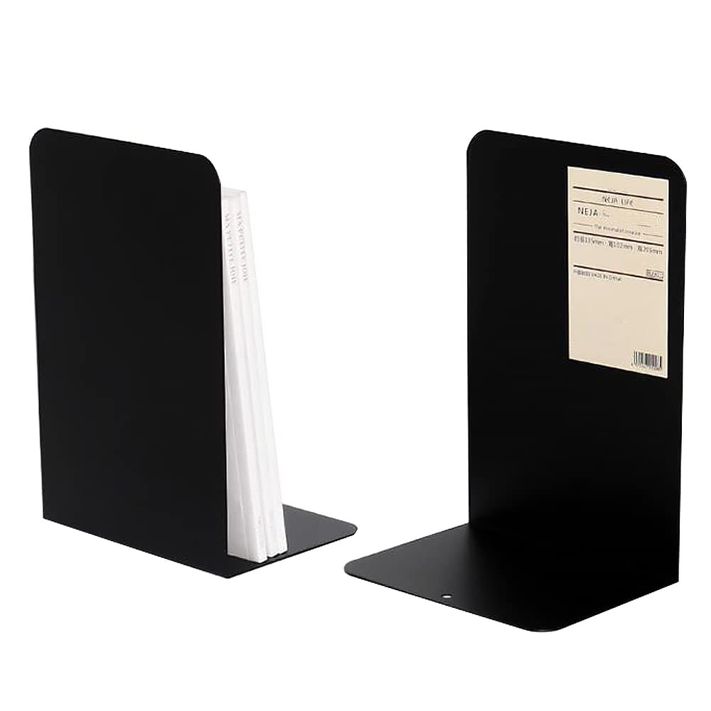 1 paire de serre-livres en métal très résistants pour étagères de bureau (noir)