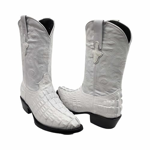 Dona Michi Mens Western Cowboy Boots Alligator/Crocodile WHITE Color Print Leather with Free Matching Belt Botas Hombre4