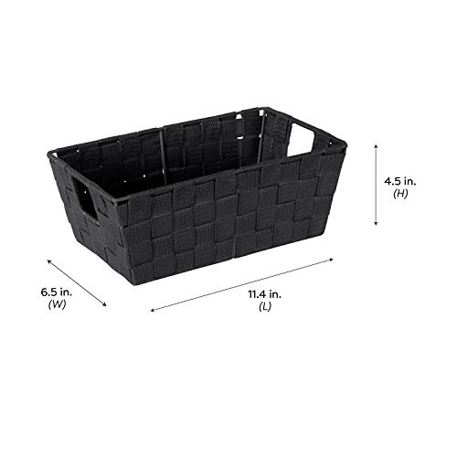 Image of Simplify Small Shelf Woven Strap Tote | Decorative Storage Basket | Built in Handles | Organization | Closet | Bedroom | Bathroom | Nursery | Accessories | Toys | Gifts | 4 Pack | Black