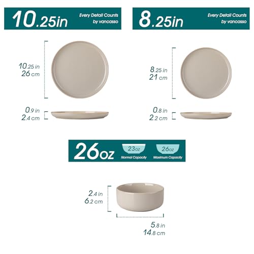vancasso PLAYA Plates and Bowls Sets,12 Pieces Grey Dinnerware Sets for Kitchen,Reactive Glaze Dishes Set for 4,Dishwasher and Microwave Safe - Image 2