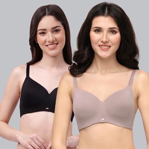 Image of SOIE Women Full Coverage Polyamide Spandex Padded Non Wired Ultra Soft Seamless Bra Pack of 2
